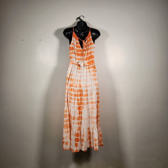 MILLENIUM Sundress Maxi Dress Womens Small S Orange White Tie Dye Tiered Beachy - Picture 3 of 10